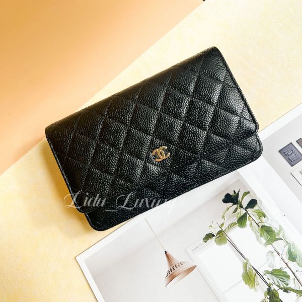 圖片 CHANEL 黑色荔枝 金釦 經典款WOC