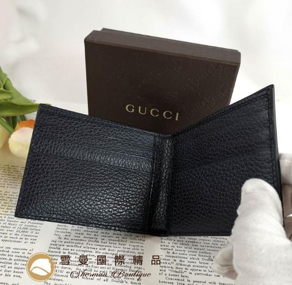 圖片 【雪曼國際精品】GUCCI 經典黑色牛皮荔枝紋對開折疊6卡短夾─全新品現貨