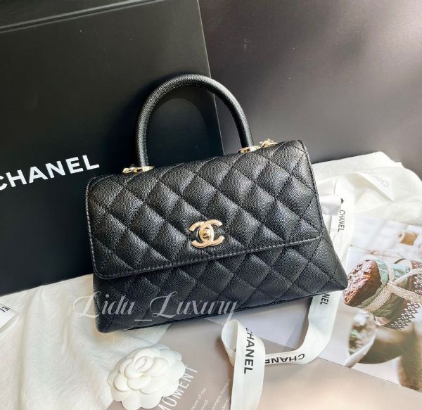 圖片 Chanel 黑色荔枝金釦 handle 24cm