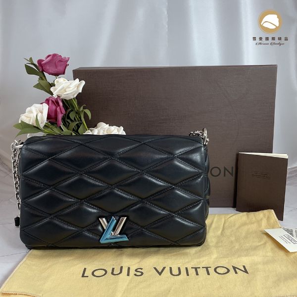 圖片 【雪曼國際精品】LV M50298 MM黑色小羊皮菱格紋銀色金屬轉釦肩背/斜背包，二手商品9成新