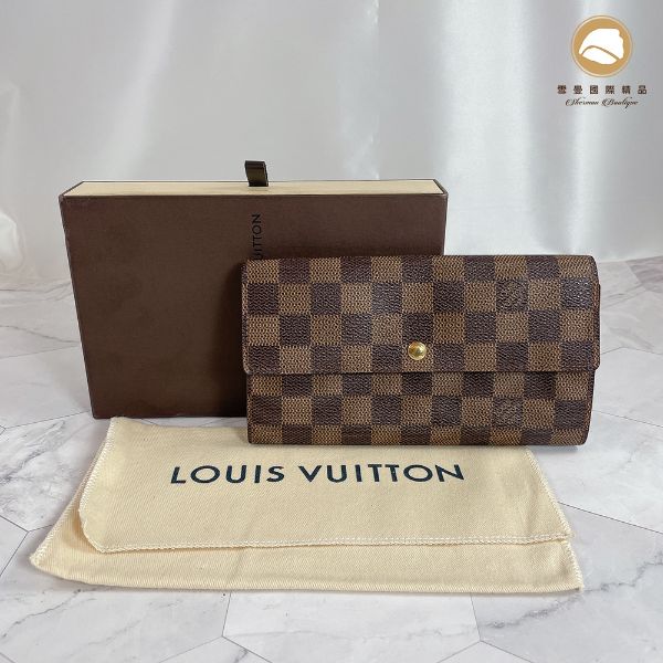 圖片 【雪曼國際精品】LV N61734 棋盤格紋扣式拉鍊袋長夾(舊款)，二手商品8成新
