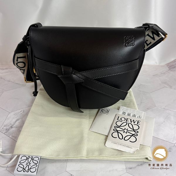 圖片 【雪曼國際精品】LOEWE GATE 小款黑色柔軟小牛皮雙層馬鞍包，二手商品9成新