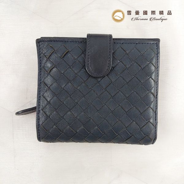 圖片 【雪曼國際精品】 BV BOTTEGA VENETA 靛藍色皮革編織拉鍊短夾~二手商品7.5成新