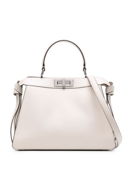 圖片 Fendi 8BN321 中款 繫帶 ISeeU Peekaboo 包 奶油白色