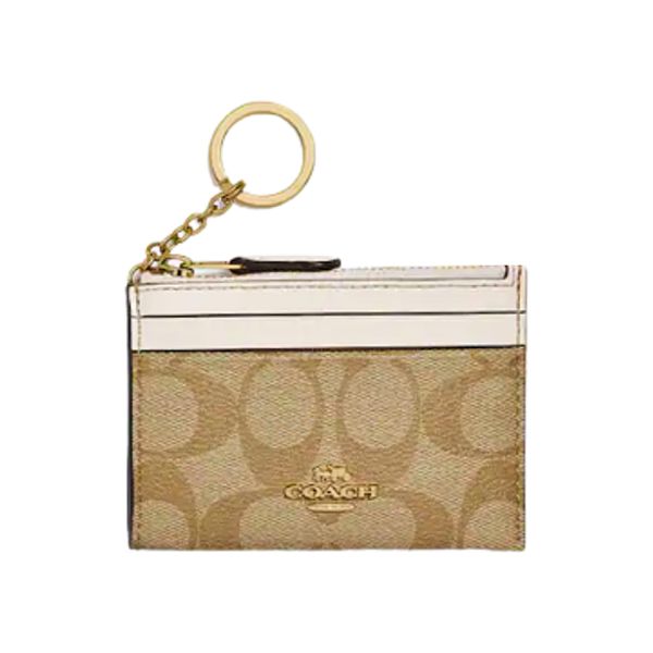 圖片 COACH 雙C大LOGO 卡包/卡夾/零錢袋/鑰匙包 淺卡其+白色 193971506296
