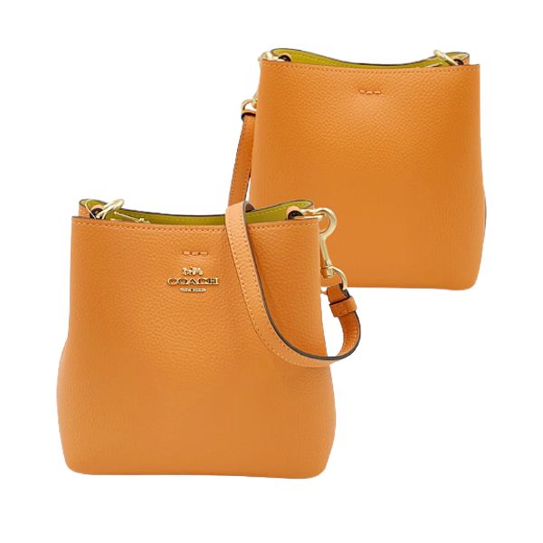 圖片 COACH 女款 防刮十字紋皮革斜背包 橘色 195031483301
