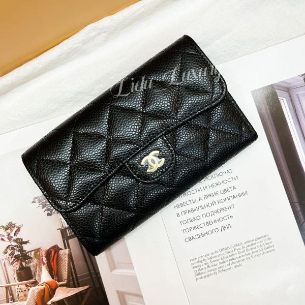 圖片 CHANEL 黑色荔枝金釦中夾