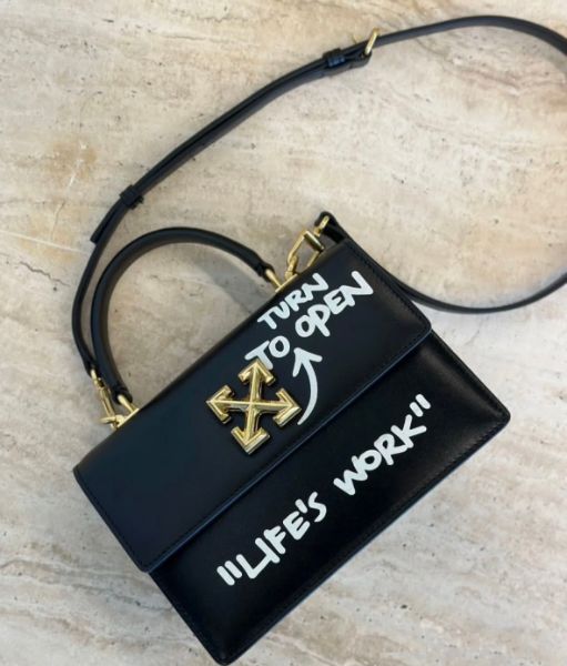 圖片 Off-White 小牛皮 1.4 Jitney手提包塗鴉包 黑色