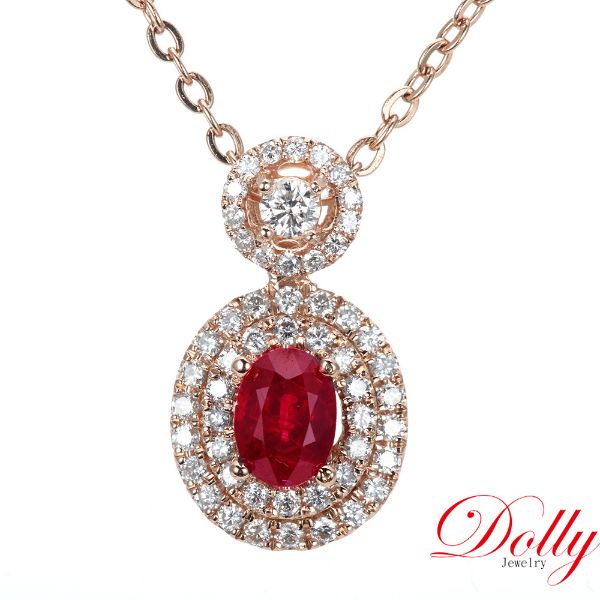 圖片 DOLLY 18K玫瑰金 GRS無燒緬甸紅寶石1克拉鑽石項鍊