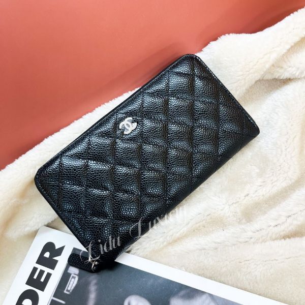 圖片 CHANEL 黑色荔枝銀釦拉鍊長夾