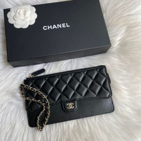圖片 Chanel 黑金荔枝拉鍊手拎包