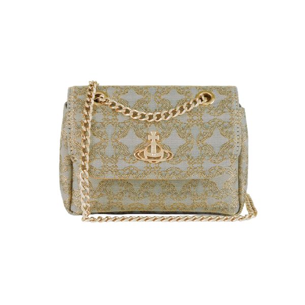 圖片 Vivienne Westwood ORBORAMA 迷你緹花鍊帶側肩/斜背包(金/灰色) 52020005-W00I21SIZR401