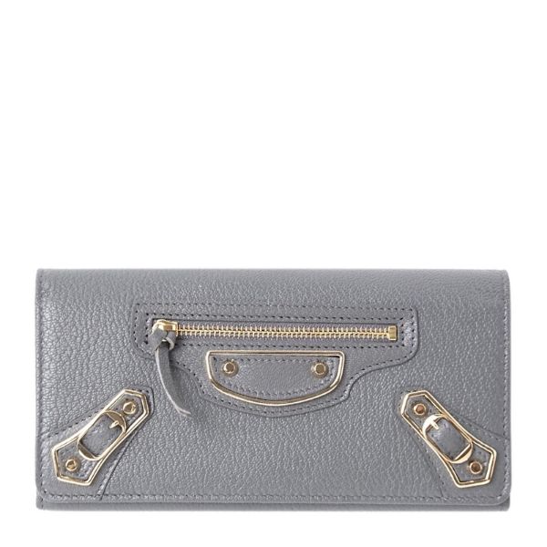 圖片 Balenciaga 390184 Edge 金框山羊皮翻蓋長夾/錢包 灰色