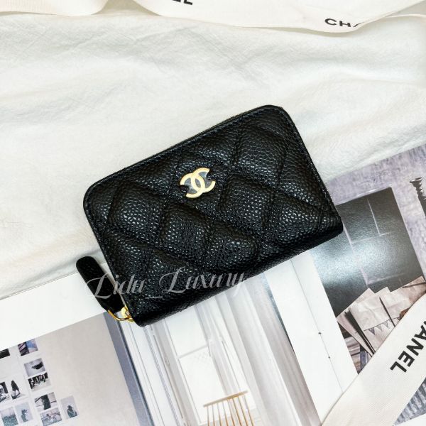 圖片 CHANEL 黑色荔枝金釦拉鍊零錢包