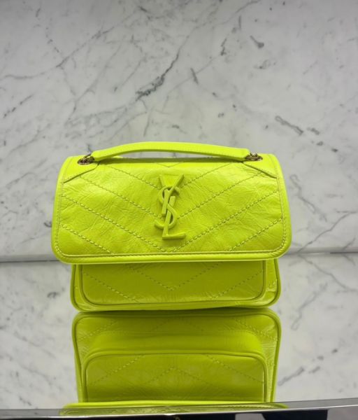 圖片 Saint Laurent YSL 中款復古皺褶小羊皮 Niki 包 霓虹色