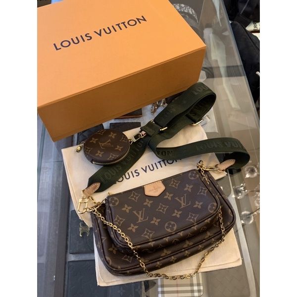 圖片 Louis Vuitton LV 經典老花滿版設計 麻將包 五合一 綠色背帶 二手