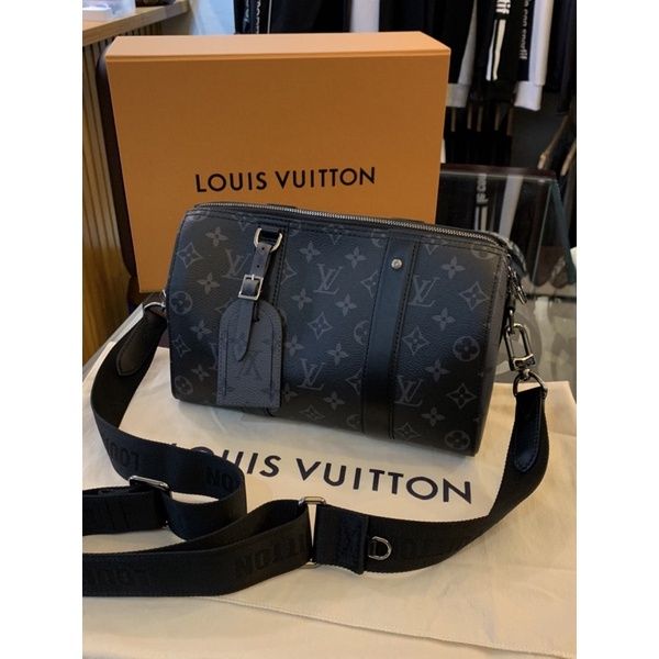 圖片 Louis Vuitton LV 經典黑灰色老花City Keepall 男側背包圓筒包 M45936
