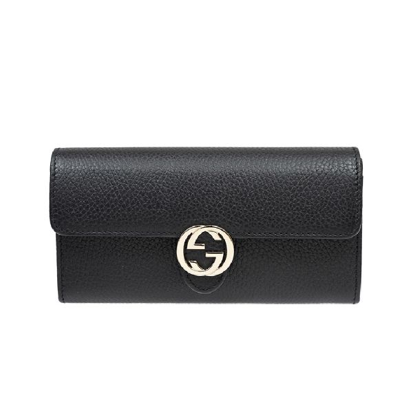 圖片 GUCCI Marmont 金屬雙G LOGO 牛皮按釦長夾 黑色  615524CA00G1000