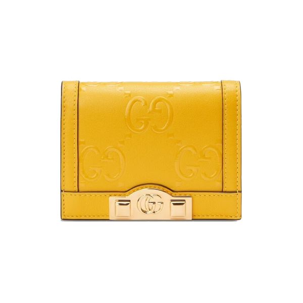 圖片 GUCCI 雙G 真皮按扣卡夾/零錢包 黃色  676150UF4AG7223