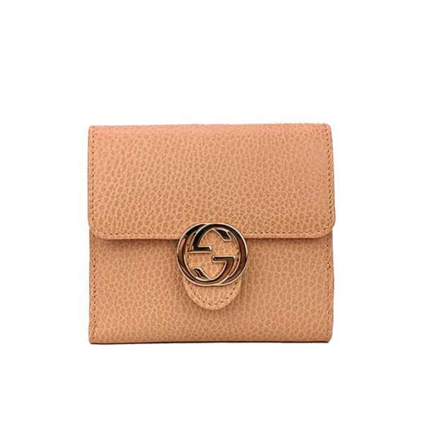 圖片 GUCCI 雙G GG Marmont 金屬雙G LOGO 牛皮按釦短夾 玫瑰米色  615525CAO0G2754