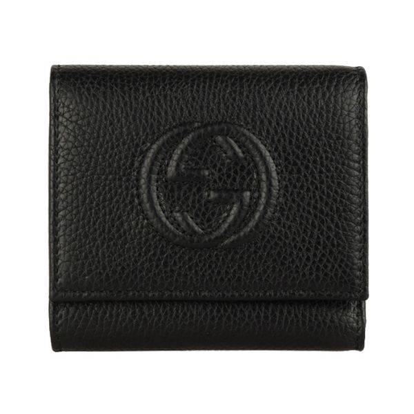 圖片 GUCCI 黑色 黑縫線LOGO 真皮三折式短夾  598207A7M0G1000