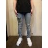 圖片 AMIRI 經典 MX1 系列 刺繡皮革字母 迷彩搭配 彈性 窄管 牛仔褲