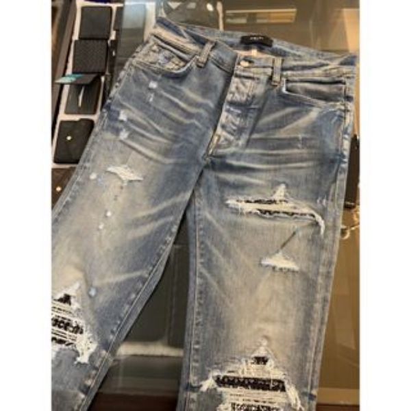 圖片 AMIRI 經典 MX1 系列 黑白破壞 彈性 窄管 牛仔褲
