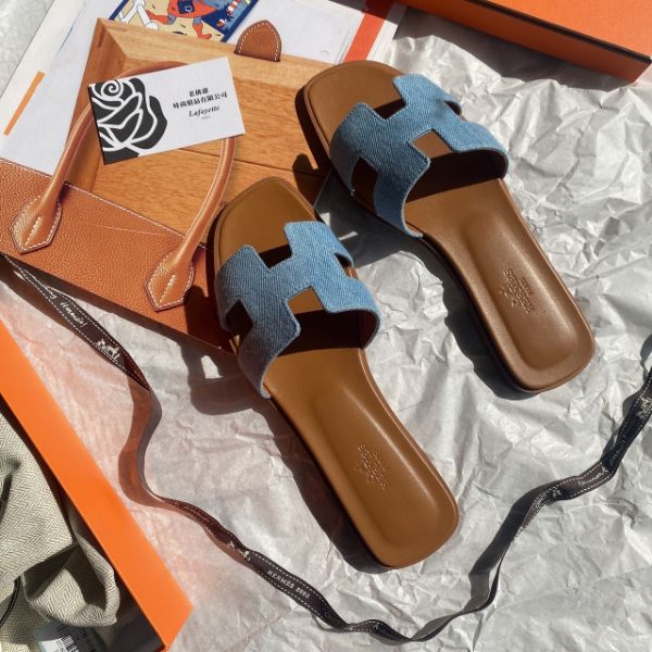 圖片 Hermès Oran H LOGO 淺藍平底涼鞋/拖鞋