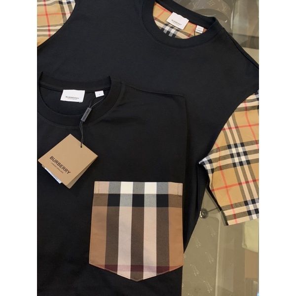 圖片 Burberry 經典 手臂格紋設計 黑色 短袖T恤上衣