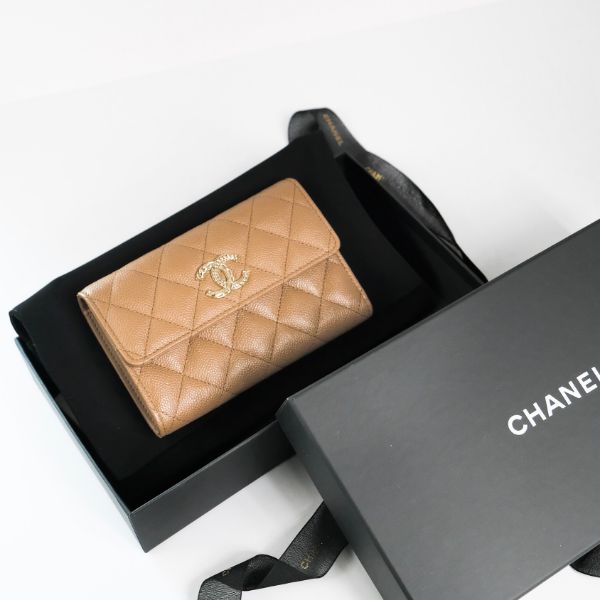 圖片 NICEDAY 精品 現貨 CHANEL 雙C 奶茶金扣長夾